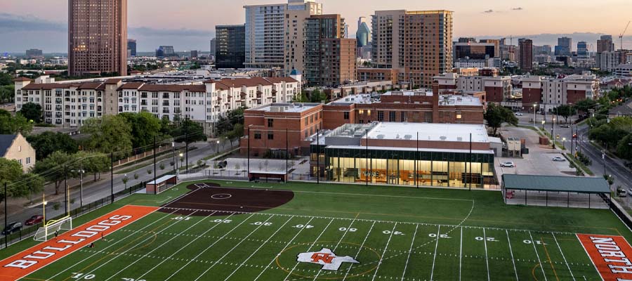 North Dallas High School, in Dallas, Texas - overhead view.